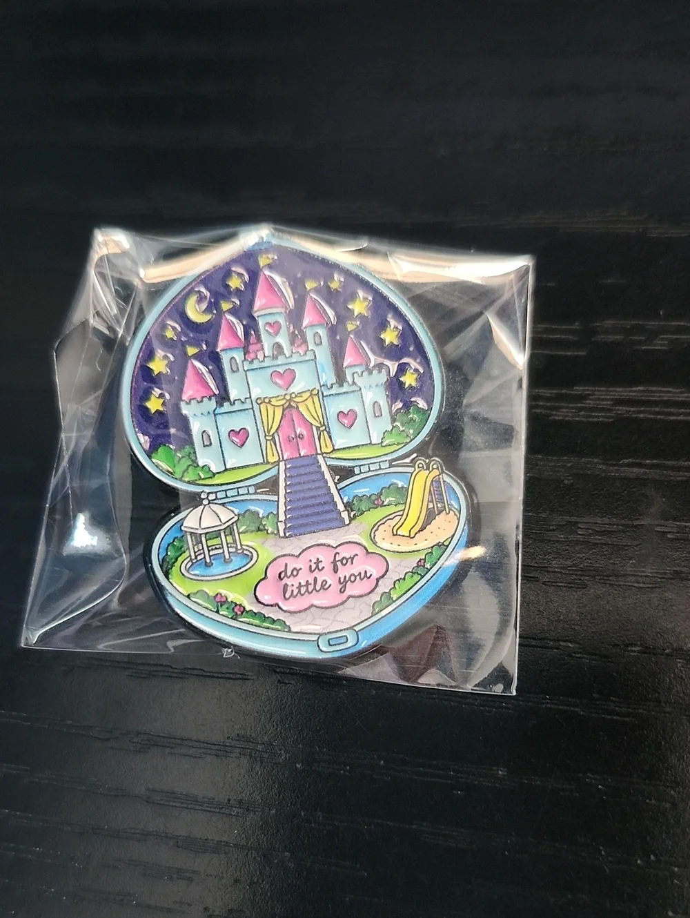 Enamel Castle Compact Pin - Pastel Blue & Pink